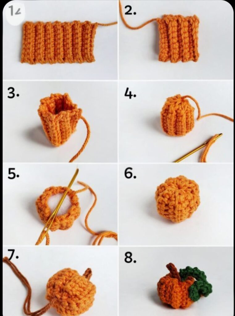 tiny crochet pumpkin for fall decoration